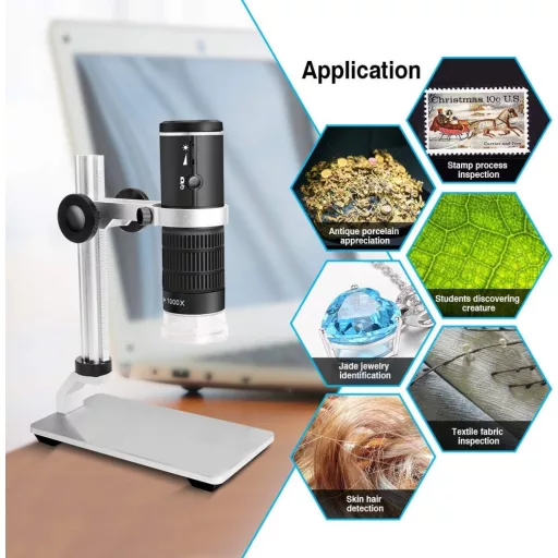 Microscop digital WiFi Cainda - Înregistrare HD 1080P, Mărire 50-1000x, Compatibil iOS/Android/Windows/Mac, Cu iluminare LED, Stativ metalic