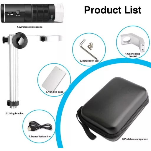 Cainda WiFi Digitális Mikroszkóp - 1080P HD Felvétel, 50-1000x Nagyítás, iOS/Android/Windows/Mac Kompatibilis, LED Világítással, Fém Állvánn