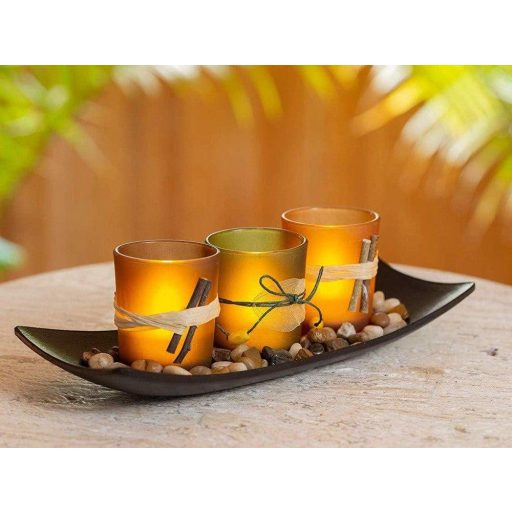 LED Design Tealights mécses Lámpák , 3 Gyertyatartós Készlet Kavicsos Fa Tálcán