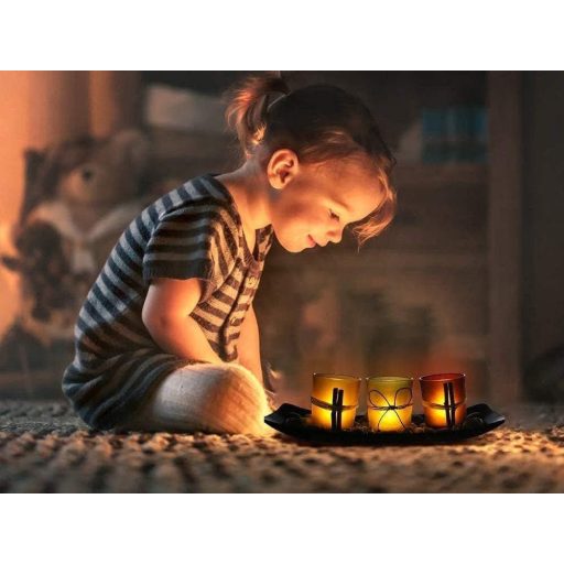 LED Design Tealights mécses Lámpák , 3 Gyertyatartós Készlet Kavicsos Fa Tálcán