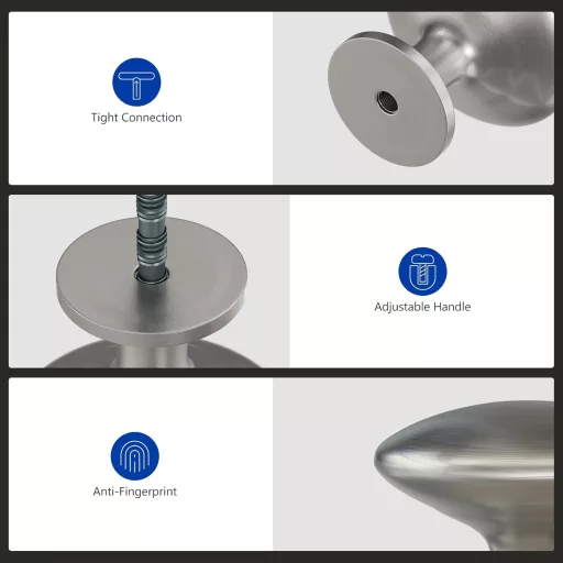 LONTAN 10 db rozsdamentes acél bútor gomb, ezüst konyhai fogantyú szett