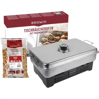  Browin Deluxe rozsdamentes füstölő - hordozható, hőmérővel és füstölőfával