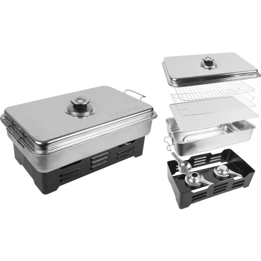 Nerezová udiareň Browin Deluxe – prenosná, s teplomerom a štiepkou na údenie