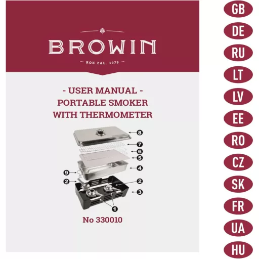 Browin Deluxe rozsdamentes füstölő - hordozható, hőmérővel és füstölőfával