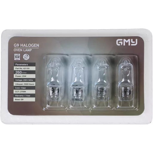 GMY Halogén G9 40W 230V Sütő és Mikrohullámú Sütő Izzó 300°C Hőtűrő 4db