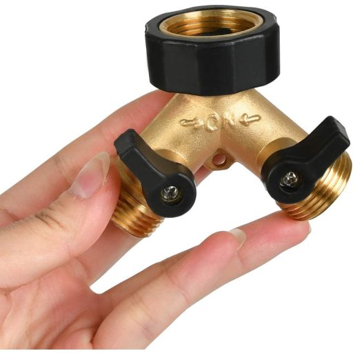 TIMESETL 3/4" Mosadzný Y rozdeľovač na kohútik – Dvojcestný rozdeľovač vody s nezávislou reguláciou, uzamykateľný, na zavlažovanie záhrady a domáce použitie