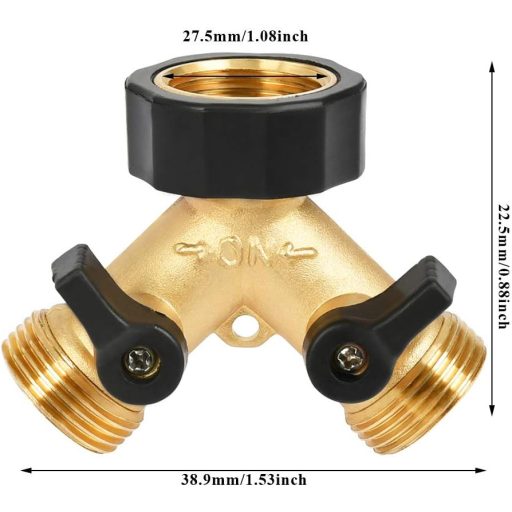 TIMESETL 3/4" Sárgaréz Y Elosztó Csaphoz - Kétutas Vízelosztó Független Szabályozással, Zárható, Kerti Locsoláshoz és Háztartási Használatra