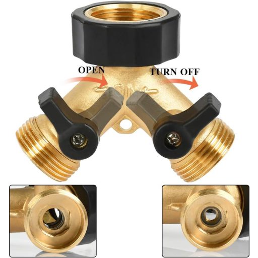 TIMESETL 3/4" Sárgaréz Y Elosztó Csaphoz - Kétutas Vízelosztó Független Szabályozással, Zárható, Kerti Locsoláshoz és Háztartási Használatra