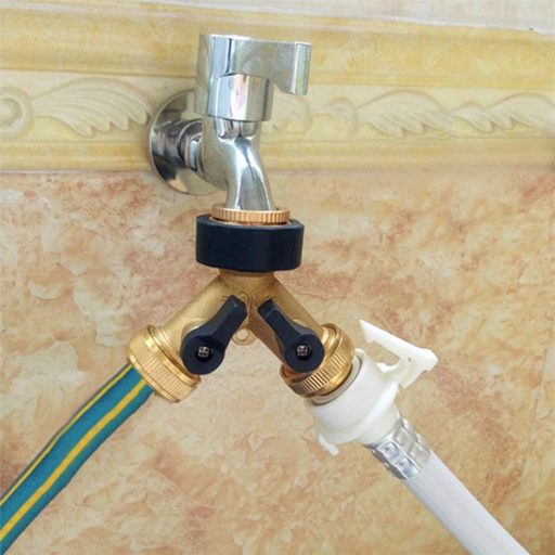 TIMESETL 3/4" Mosadzný Y rozdeľovač na kohútik – Dvojcestný rozdeľovač vody s nezávislou reguláciou, uzamykateľný, na zavlažovanie záhrady a domáce použitie