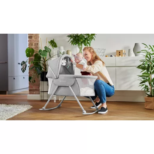 Kinderkraft LOVI összecsukható utazó kiságy baldachinos matracával 0-9 kg szürke - Gray, Single