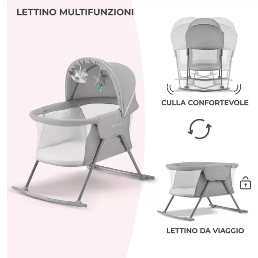 Kinderkraft LOVI összecsukható utazó kiságy baldachinos matracával 0-9 kg szürke - Gray, Single