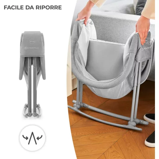 Kinderkraft LOVI összecsukható utazó kiságy baldachinos matracával 0-9 kg szürke - Gray, Single