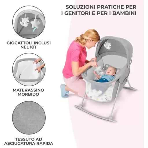 Kinderkraft LOVI összecsukható utazó kiságy baldachinos matracával 0-9 kg szürke - Gray, Single