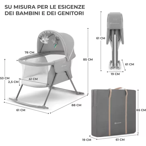 Kinderkraft LOVI összecsukható utazó kiságy baldachinos matracával 0-9 kg szürke - Gray, Single