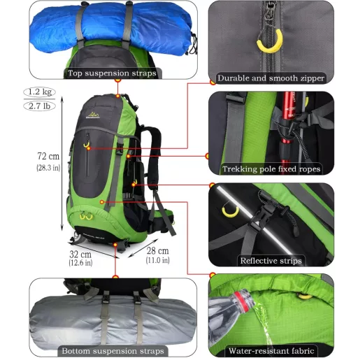 Rucsac de trekking Doshwin 70L pentru bărbați și femei, ideal pentru camping și călătorii