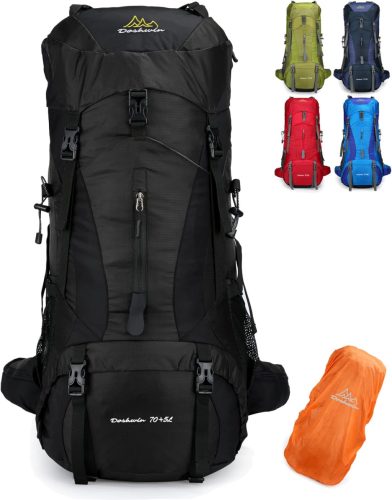 Rucsac de drumeție Doshwin 70L - Impermeabil, cu husă de ploaie, pentru camping, drumeții, călătorii, excursii - Rucsac unisex din material Oxford, de culoare neagră