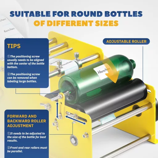Mașină manuală de etichetat sticle rotunde Hanchen MT-30, 15-20 buc/min, reglabilă