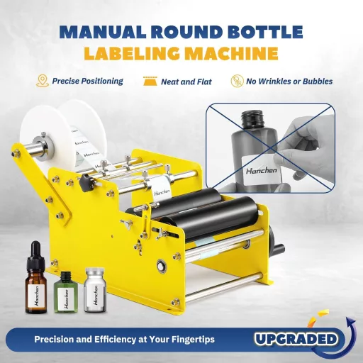 Mașină manuală de etichetat sticle rotunde Hanchen MT-30, 15-20 buc/min, reglabilă