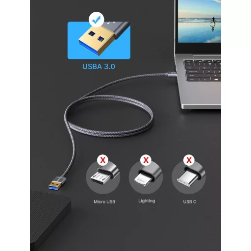 JSAUX USB 3.0 Kabel Set (1m + 2m) za Printer, HDD - Sivi