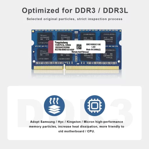 Yongxinsheng DDR3 16GB (2x8GB) Laptop RAM 1600MHz SODIMM Memória Kék