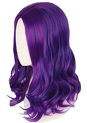 Perucă Albastru-Violet Topcosplay pentru Adulți - Termorezistentă, Păr Sintetic Ondulat pentru Carnaval, Halloween, Costume, 38 cm, Mărime Ajustabilă