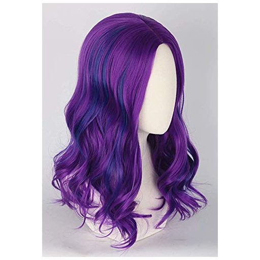 Topcosplay Plava-Ljubičasta Perika za Odrasle - Otporna na Toplinu, Kovrčava Sintetička Kosa za Maškare, Noć vještica, Kostime, 38 cm, Podesiva Veličina