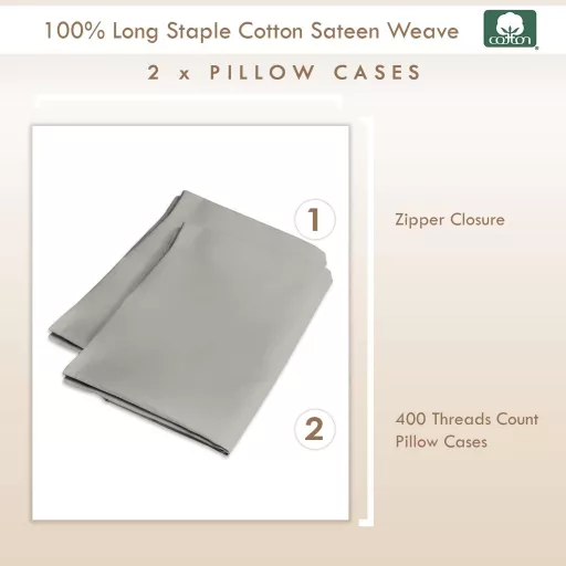 Pizuna Luxusná saténová obliečka na vankúš 40x80 cm, 2 ks Strieborná, 400 vlákien dlhovláknovej bavlny, so zipsom, priedušná, chladivá, s certifikátom Ökotex