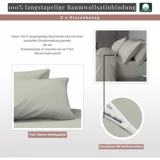 Pizuna Luxusná saténová obliečka na vankúš 40x80 cm, 2 ks Strieborná, 400 vlákien dlhovláknovej bavlny, so zipsom, priedušná, chladivá, s certifikátom Ökotex