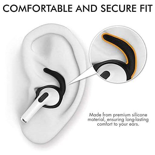 AhaStyle 3 perechi cârlige pentru urechi AirPods Pro, negre + husă de depozitare, compatibile Apple