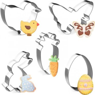  Súprava 5 formičiek na pečenie na Veľkú noc - Kuriatko, Zajačik, Mrkva na koláčiky
