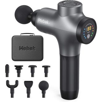   Mebak 3 Pistol de Masaj - Masajor muscular portabil cu 7 capete, 5 viteze, motor silențios pentru tratamentul țesuturilor profunde ale gâtului, spatelui și corpului