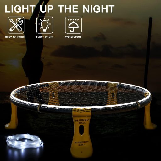 Mookis Blinngoball Kültéri Csapatjáték Szett - Hálóval, 3 Labdával, Táskával, LED Világítással - Esti Játékhoz, Családi Szórakozáshoz