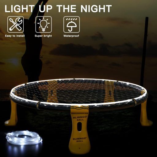 Set joc de echipă de exterior Mookis Blinngoball - Cu plasă, 3 mingi, geantă, iluminare LED - Pentru jocuri de seară, distracție în familie