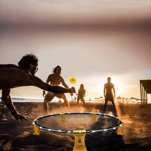 Set joc de echipă de exterior Mookis Blinngoball - Cu plasă, 3 mingi, geantă, iluminare LED - Pentru jocuri de seară, distracție în familie