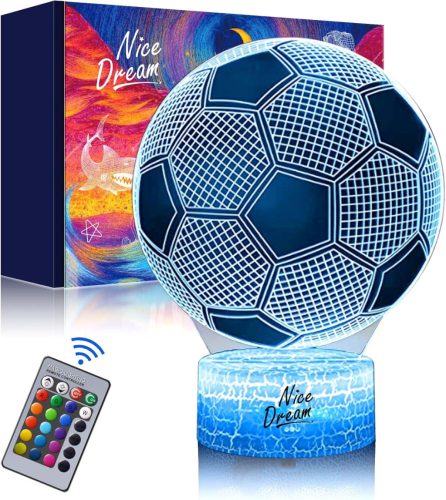 Nice Dream Lampă de noapte 3D Minge de fotbal - 16 culori LED, cu telecomandă, Lumină ambientală cu iluzie optică pentru camera copiilor, Cadou de ziua de naștere
