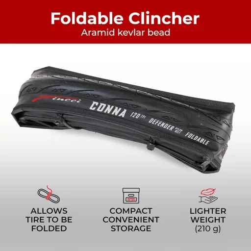 Set anvelope pliabile Fincci 700x25c pentru biciclete de șosea - 28", cu protecție la pană, 120 TPI, set anvelope pentru curse, gravel, e-bike și biciclete de turism