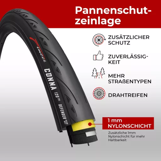Fincci Összehajtható Országúti Kerékpár Gumi 700x25c - 28" Defektvédelemmel, 120 TPI, Verseny, Gravel, E-Bike és Túrakerékpár Abroncs Szett