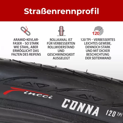 Fincci Összehajtható Országúti Kerékpár Gumi 700x25c - 28" Defektvédelemmel, 120 TPI, Verseny, Gravel, E-Bike és Túrakerékpár Abroncs Szett