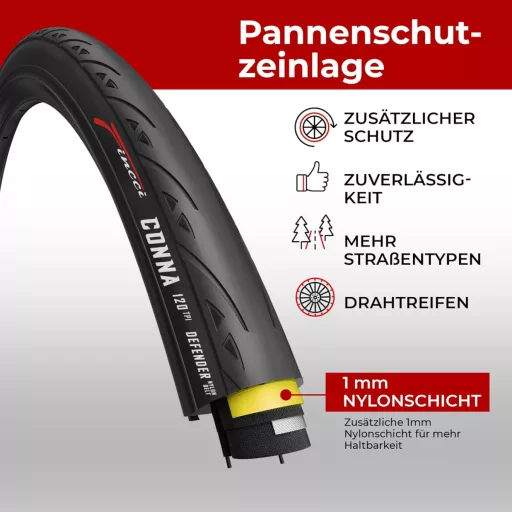 Fincci Összehajtható Országúti Kerékpár Gumi 700x25c - 28" Defektvédelemmel, 120 TPI, Verseny, Gravel, E-Bike és Túrakerékpár Abroncs Szett