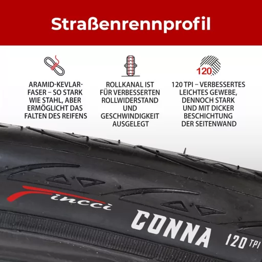 Fincci Összehajtható Országúti Kerékpár Gumi 700x25c - 28" Defektvédelemmel, 120 TPI, Verseny, Gravel, E-Bike és Túrakerékpár Abroncs Szett