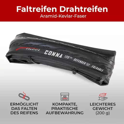 Set anvelope pliabile Fincci 700x25c pentru biciclete de șosea - 28", cu protecție la pană, 120 TPI, set anvelope pentru curse, gravel, e-bike și biciclete de turism