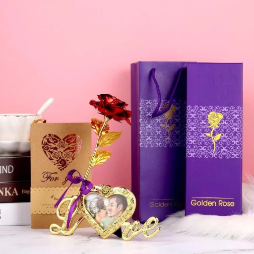 Galaxy pozlaćena ruža s okvirom za fotografije 25cm - Valentinovo poklon set