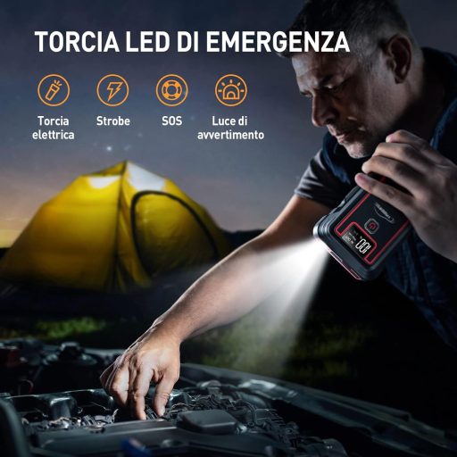 YABER 2500A 23800mAh Autós Bikázó Akkumulátor Indító - Vízálló, 8.0L Benzin/Dízel Járművekhez, LED Lámpa, Type-C, EC-5, Vezeték Nélküli Tölt