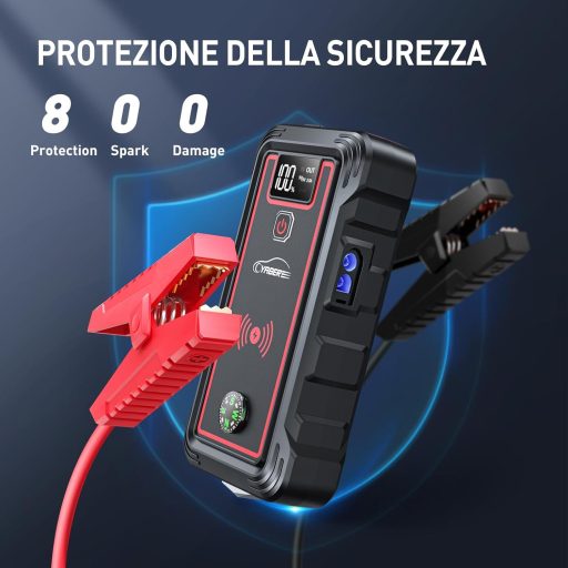 YABER 2500A 23800mAh Autós Bikázó Akkumulátor Indító - Vízálló, 8.0L Benzin/Dízel Járművekhez, LED Lámpa, Type-C, EC-5, Vezeték Nélküli Tölt