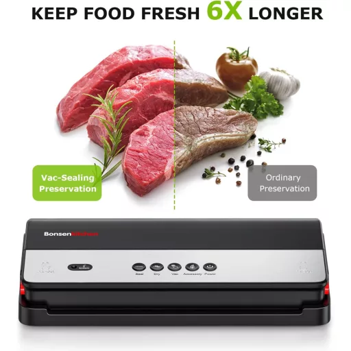 Bonsenkitchen VS3017A Mașină de Vidat 4 în 1 - Pentru Alimente Uscate și Umede, Gătit Sous Vide, cu Cutter Încorporat