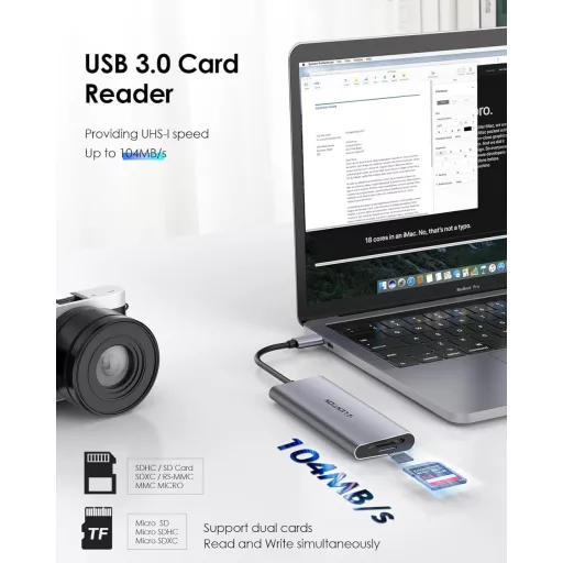 LENTION USB C Hub s 4K HDMI výstupom, USB 3.0, čítačkou SD/TF kariet – pre MacBook Pro/Air, Surface, Chromebook laptopy, Thunderbolt 3/4 Kom