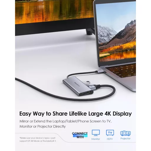 LENTION USB C Hub s 4K HDMI výstupom, USB 3.0, čítačkou SD/TF kariet – pre MacBook Pro/Air, Surface, Chromebook laptopy, Thunderbolt 3/4 Kom