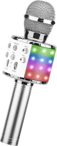 Microfon Karaoke Wireless ShinePick cu LED, Bluetooth, Compatibil Android/iOS - Argintiu