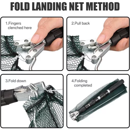 HEYOMART Teleszkópos Merítőháló 130 cm, Összecsukható Horgász Merítő Nylon Fonott