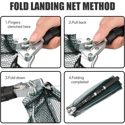 HEYOMART Teleskopska Mreža za Slijetanje Ribe 130 cm, Sklopiva Ribarska Mreža, Pleteni Najlon